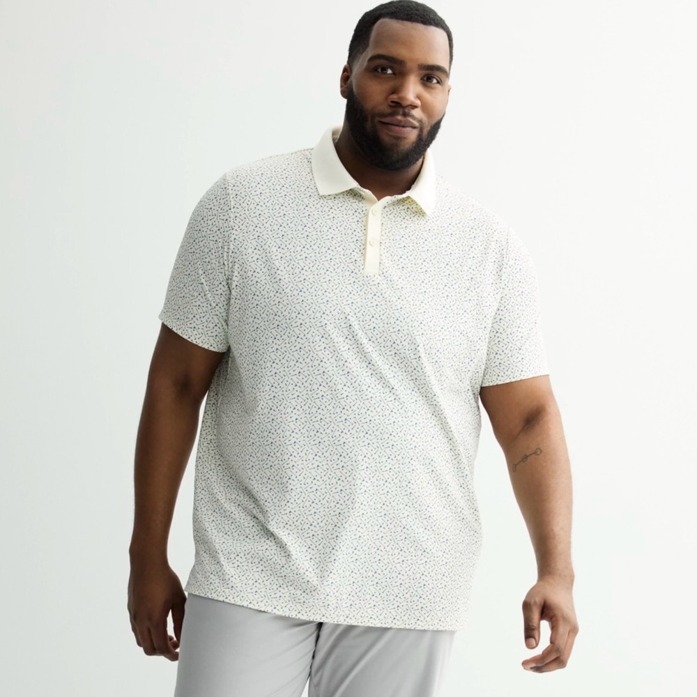 NWOT FLX Men's White/Blue Geometric Polo Golf Shirt